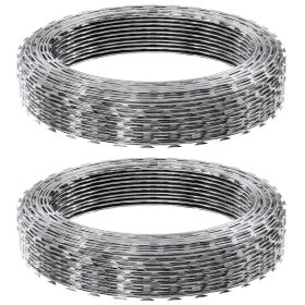 VEVOR Razor Wires, 98 Ft Razor Barbed Wire, 2 Rolls Razor Wire Fencing Razor Fence, Double Spiral Razor Ribbon Barbed Wire Galvanized Razor Wire Fence