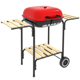 Outsunny 17 Portable Charcoal Grill With Wheels, 2 Side Tables And Bottom Shelf, BBQ With Adjustable Vents On Lid For Picnic, Camping, Backyard, Cooki