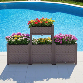 Rectangular Raised Garden Bed Kit Indoor Outdoor Plastic Planter Grow Box For Egetables, Herbs, Flowers  Succulents, Coffee Color