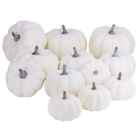 12Pcs White Artificial Pumpkins Assorted Bulk Table Decor Lifelike for All Hallows Day Fall Harvest Party Thanksgiving