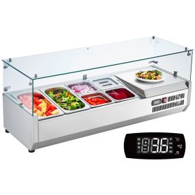 VEVOR Refrigerated Condiment Prep Station, 135 W Countertop Refrigerated Condiment Station, 304 Stainless Body And PC Lid, Sandwich Prep Table With Gl