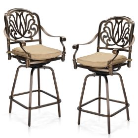 2pcs Bronze Color, Beige Cushion, Cast Aluminum Bar Stool