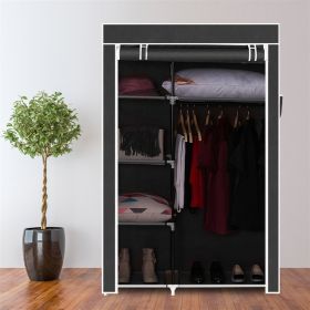 64in Portable Closet Storage Organizer Wardrobe Clothes Rack with Shelves Black