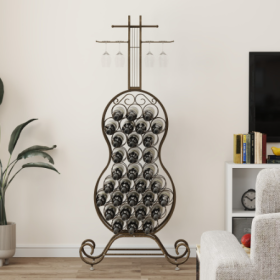 Cello Shape Wine Bakers Rack, Freestanding Wine Rack With Storage Bottle, Wine Storage Home Bar For Liquor And Wine, Organizer For Kitchen, Dining Roo