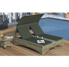 Patio Daybed Outdoor Daybed Outdoor Rattan Sun Lounger With Shelter Roof With Adjustable Backrest, S
