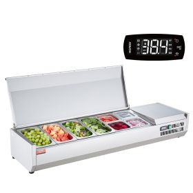 VEVOR Refrigerated Condiment Prep Station, 150 W Countertop Refrigerated Condiment Station, 304 Stainless Body And PC Lid, Sandwich Prep Table With St