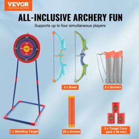 VEVOR Bow And Arrow Set For Kids, 2 Pack LED Light Up Archery Set With 20 Suction Cup Arrows, Standing Target, 2 Quivers, 3 Target Cans, Outdoor Toy B