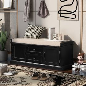 TREXM Storage Bench With Drawers, Cabinets & Removable Cushion For Living Room