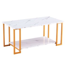 2 Layers Thick Marble MDF Rectangle 39.37 L Tabletop Iron Coffee Table