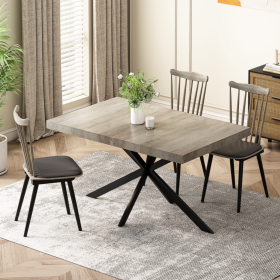 55.11-70.86 Retro Rectangular Stretch Dining Table, Grey Carole Top With Black Embossed Center Pl
