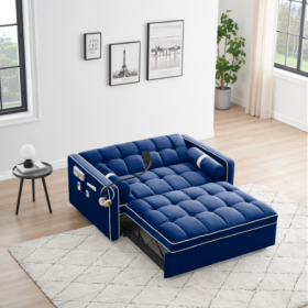 Leeper Sofa Couch W Pull Out Bed, 55 Modern Velvet Convertible Sleeper Sofa Bed, Small Love Seat Sofa Bed W Pillows  Side Pockets For Small Space, Liv