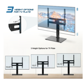 Adjustable TV Stand, Swivel And Tilt, Black Tempered Glass Base For 26-55 Inch TVS That Can Hold Up To 99 Pounds