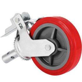 VEVOR Scaffolding Wheels Set  - Scaffolding Casters Heavy Duty, 3200 Lbs Per Set - Locking Stem Casters With Brake, Red Polyurethane - Replacement For