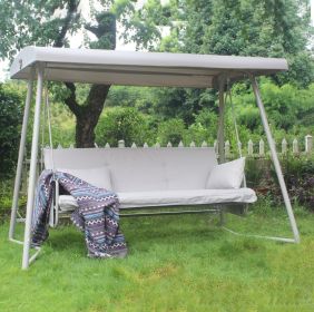 Outdoor Patio 3 Seaters Metal Swing Chair Swing Bed With Cushion And Adjustable Canopy Champagne Col