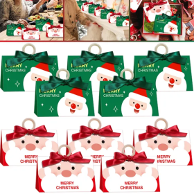 10 Pcs Christmas Candy Boxes With Ribbon And Wooden Ring Merry Christmas Santa Claus Pattern Cookie Goodie Box Cartoon Paper Treat Box For Christmas G