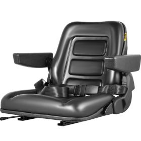VEVOR Universal Forklift Seat Black PVC Tractor Seat,  Adjustable Mower Seat Foldable Seat Including Armrests, Seat Belt, Seat Switch, Skid Steer Seat