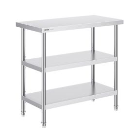 VEVOR Stainless Steel Food Prep Table, 18 X 36 X 34 Inch Commercial Kitchen Worktable, With 2 Adjustable Undershelf, Heavy Duty Prep Table Metal Work
