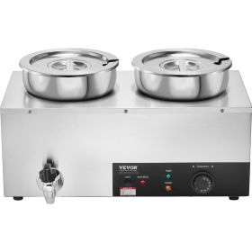 VEVOR Electric Soup Warmer, Dual 7.4QT Stainless Steel Round Pot Adjustable Temp, 1200W Commercial Bain Marie With Anti-dry Burn And Reset Button, Sou