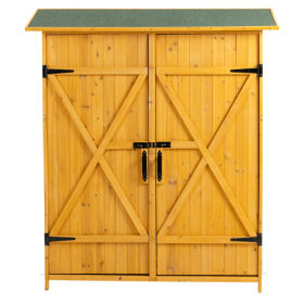 56L X 19.5W X 64H Outdoor Storage Shed With Lockable Door, Wooden Tool Storage Shed W Detachable Shelves  Pitch Roof, Natural