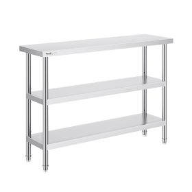 VEVOR Stainless Steel Food Prep Table, 14 X 48 X 34 Inch Commercial Kitchen Worktable, With 2 Adjustable Undershelf, Heavy Duty Prep Table Metal Work