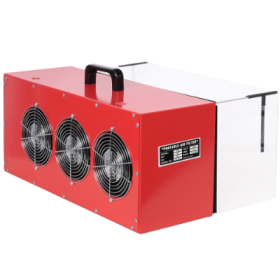 Portable Tabletop Dust Collector Maximum Air Flow 725CFM Each Fan Runs On A 110V Variable Speed Motor  Total Running Amps 1.29AMPS Red Color