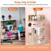 360° Rotating Makeup Organizer Clear Cosmetic Storage Rack Transparent Jewelry Display Box Case with 4 Trays One 17-Slot Top Shelf