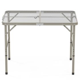 3ft Gun Colored Outdoor Folding Table With Aluminum Frame And Iron Grid Desktop Rectangular Shape