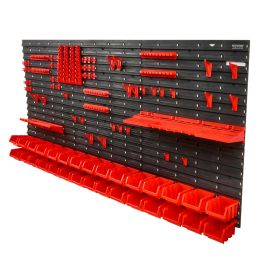 VEVOR Wall Mounted Storage Bins, 30-Bin Parts Rack Organizer Garage Plastic Shop Tool With Wall Panels Tool Holders Hooks, Tool Organizer For Nuts, Bo