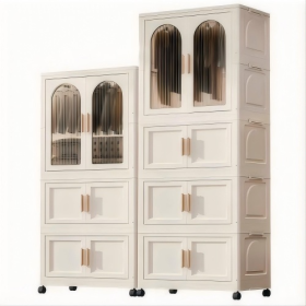 25.59 Side Wide Folding Wardrobe   25.59x15.75x57.09  With Magnetic Door Plastic Storage Cabinet With Wheels  One Layer Of Wardrobe X  Two Layers Of F