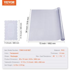 VEVOR Clear Table Cover Protector, Table Cover, 1.5 Mm Thick PVC Plastic Tablecloth, Waterproof Desktop Protector For Writing Desk, Coffee Table, Dini