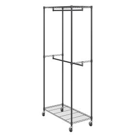 VEVOR Heavy Duty Clothes Rack, Double Hanging Rods Clothing Garment Rack With Bottom And Top Storage Tier, Rolling Clothing Rack For Hanging Clothes,