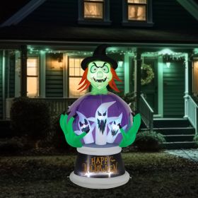 5.9ft Witch Crystal Ball With 3 LED Lights And 3 RGB Lights, Halloween Inflatable Decoration