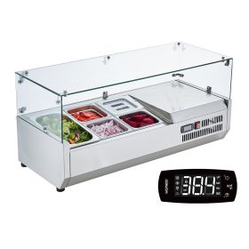 VEVOR Refrigerated Condiment Prep Station, 130 W Countertop Refrigerated Condiment Station,304 Stainless Body And PC Lid, Sandwich Prep Table With Gla