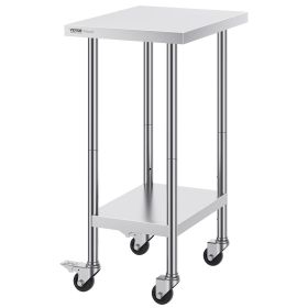 VEVOR Stainless Steel Work Table 24 X 18 X 38 Inch, With 4 Wheels, 3 Adjustable Height Levels, Heavy Duty Food Prep Worktable For Commercial Kitchen R