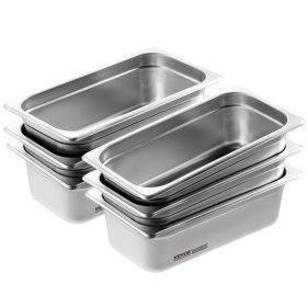 VEVOR 6 Pack Hotel Pans,  Anti-Jam Steam Pan, 0.8mm Thick Stainless Steel Restaurant Steam Table Pan, 4Inch Deep Commercial Table Pan, Catering Storag