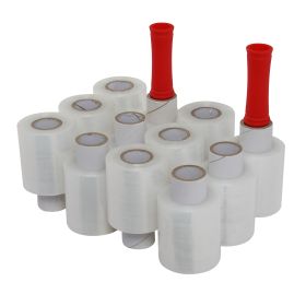 12pcs Polyethylene 4in X 800ft Wrapping Film Transparent Color With Two Red Handles Inside