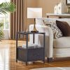 Modern Black Metal Wood Side End Table Nightstand Shelf with USB Charging Ports