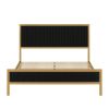 Queen size Gold Metal Platform Bed Frame with Black Velvet Upholstered Headboard