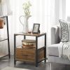 Modern Industrial Wood Metal Side End Table Nightstand with Storage Drawer