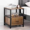 Modern Industrial Wood Metal Side End Table Nightstand with Storage Drawer