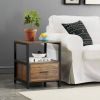 Modern Industrial Wood Metal Side End Table Nightstand with Storage Drawer