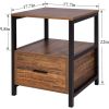 Modern Industrial Wood Metal Side End Table Nightstand with Storage Drawer