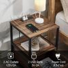 Modern Metal Wood Side End Table Nightstand Shelf with USB Charging Ports