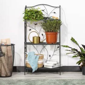 Indoor/Outdoor 3-Tier Black Metal Bookcase Plant Stand Shelving Unit