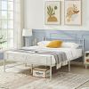 Queen White Metal Platform Bed Frame with Headboard and Footboard