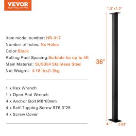 VEVOR Cable Rail Post Level Deck Stair Post  Cable Handrail Post Stainless Steel Brushed Finishing Deck Railing DIY Picket Without Hole Stair Railing