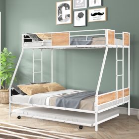 Metal Twin Over Full Bunk Bed With Trundle, Heavy-Duty, Noise Reduced, Guardrail