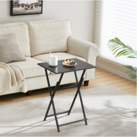 2-Piece Folding TV Tray Table Set,Foldable Sofa Side Table,Portable Snack Table For Living Room,Bedroom,Office,Small Space,No Assembly,Black
