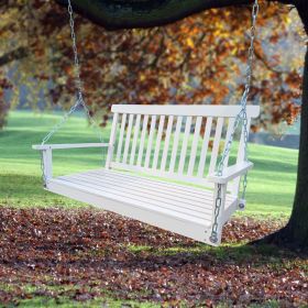 Front Porch Swing With Armrests, Wood Bench & Hanging Chains For Outdoor Patio