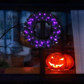 24 Inch Halloween Wreath with 35 Purple LED Lights